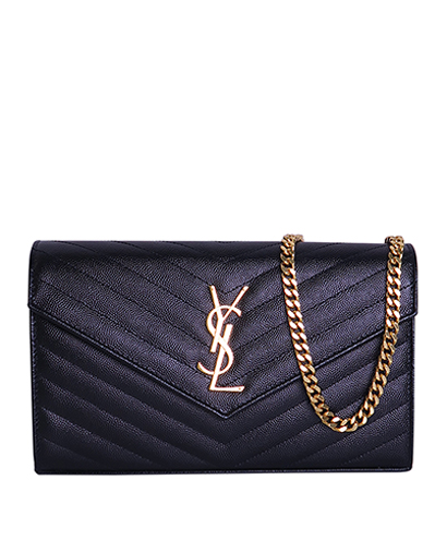 Monogram Wallet On Chain, £750, Handbags, Black, Leather, Front view
